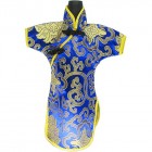 Qipao Wine Bottle Cover Chinese Woman Attire Blue Fortune Cloud