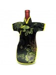 Qipao Wine Bottle Cover Chinese Woman Attire Black Longevity