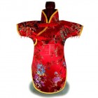 Qipao Wine Bottle Cover Chinese Woman Attire Red Floral