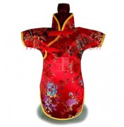 Qipao Wine Bottle Cover Chinese Woman Attire Red Floral