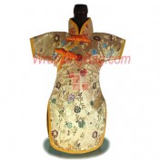 Qipao Wine Bottle Cover Chinese Woman Attire Yellow Vine