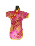Qipao Wine Bottle Cover Chinese Woman Attire Pink Fortune Cloud