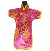 Qipao Wine Bottle Cover Chinese Woman Attire Pink Fortune Cloud