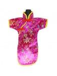Qipao Wine Bottle Cover Chinese Woman Attire Hot Pink Floral