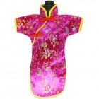Qipao Wine Bottle Cover Chinese Woman Attire Hot Pink Floral