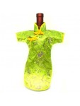 Qipao Wine Bottle Cover Chinese Woman Attire Lite Green Phoenix