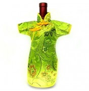 Qipao Wine Bottle Cover Chinese Woman Attire Lite Green Vine