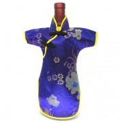 Qipao Wine Bottle Cover Chinese Woman Attire Lavender Longevity