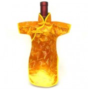Qipao Wine Bottle Cover Chinese Woman Attire Tangerine Butterfly