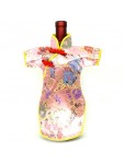 Qipao Wine Bottle Cover Chinese Woman Attire Pink Floral