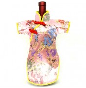 Qipao Wine Bottle Cover Chinese Woman Attire Pink Floral