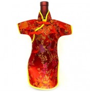 Qipao Wine Bottle Cover Chinese Woman Attire Red Floral 2