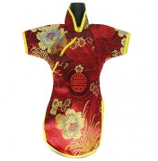 Qipao Wine Bottle Cover Chinese Woman Attire Red Longevity