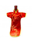 Qipao Wine Bottle Cover Chinese Woman Attire Red Plum Flower