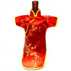 Qipao Wine Bottle Cover Chinese Woman Attire Red Plum Flower