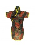 Qipao Wine Bottle Cover Chinese Woman Attire Red Black Vine