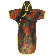 Qipao Wine Bottle Cover Chinese Woman Attire Red Black Vine