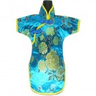 Qipao Wine Bottle Cover Chinese Woman Attire Turquoise Peony 