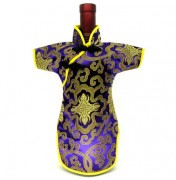 Qipao Wine Bottle Cover Chinese Woman Attire Lavender Fortune Cloud 2