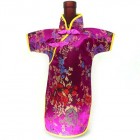 Qipao Wine Bottle Cover Chinese Woman Attire Violet Floral