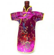 Qipao Wine Bottle Cover Chinese Woman Attire Violet Floral