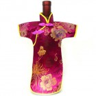 Qipao Wine Bottle Cover Chinese Woman Attire Violet Longevity