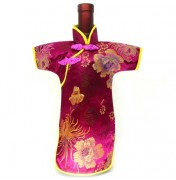 Qipao Wine Bottle Cover Chinese Woman Attire Violet Longevity