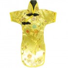Qipao Wine Bottle Cover Chinese Woman Attire Yellow Vine 2